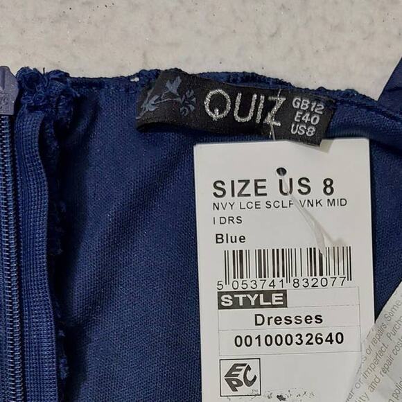 QUIZ SZ 8 M US Navy Blue Lace Vneck Spaghetti Straps Midi Dress NWT B119 - Picture 6 of 9